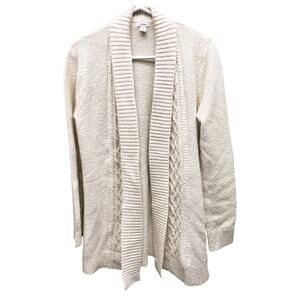 LL Bean Open Front Cable Cardigan Cotton Blend Size M